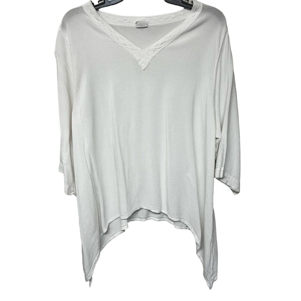 Lagenlook White Sharkbite Hem Top Rayon Cotton Blend Size Large